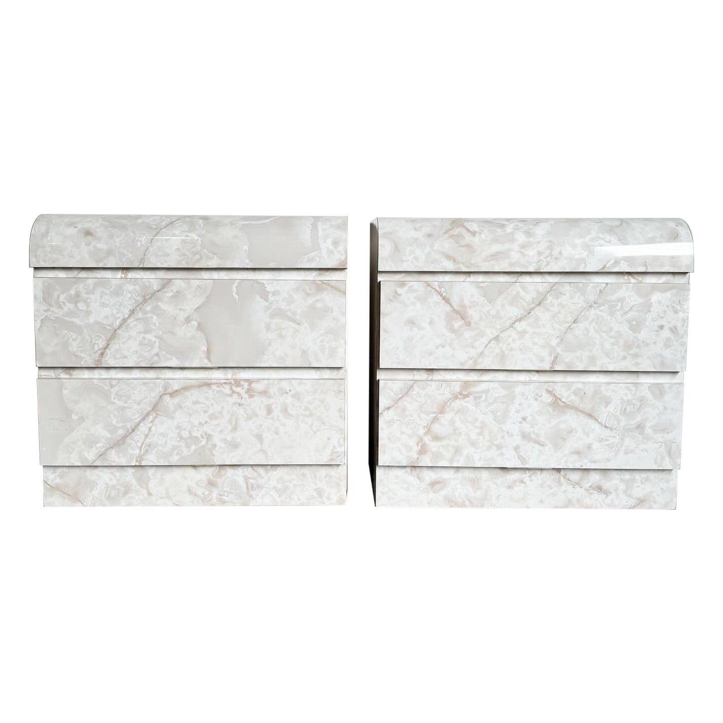Comodini a cascata postmoderni in laminato finto marmo - una coppia