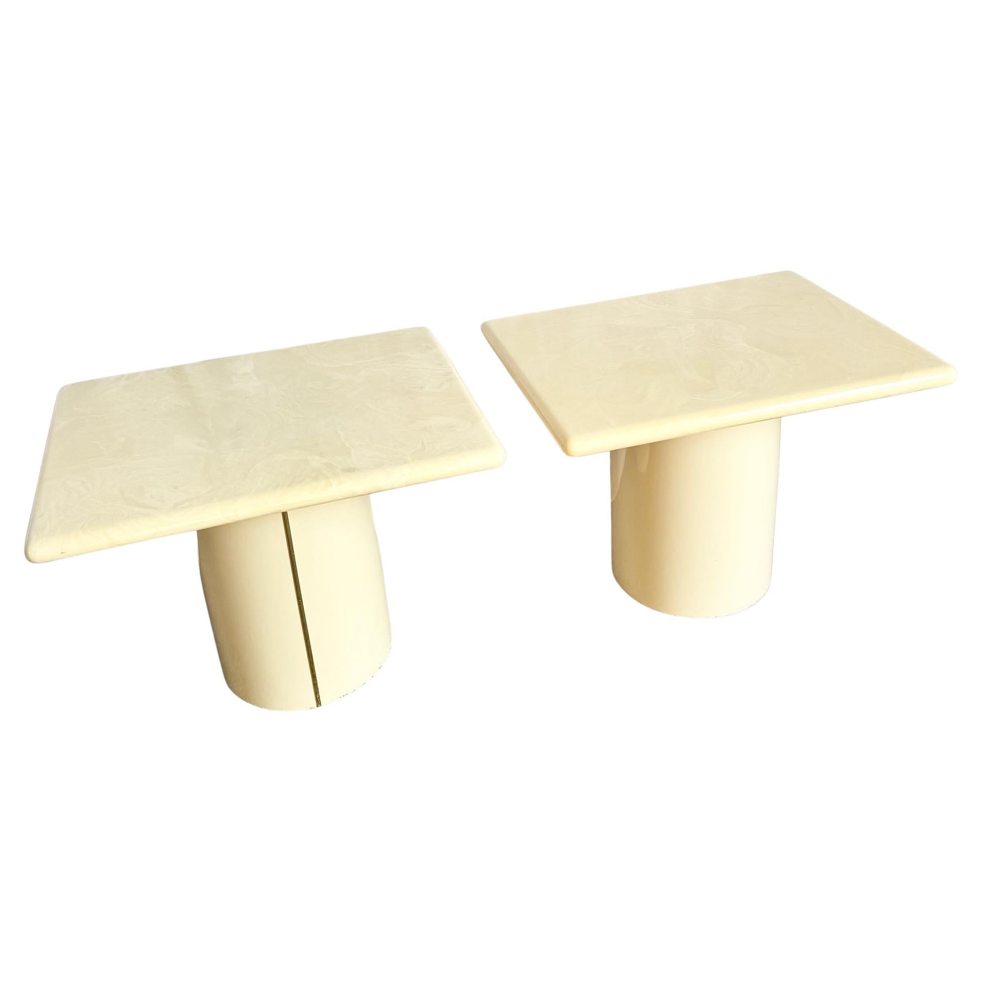 Postmodern Faux Marble Top Side Tables - A Pair For Sale