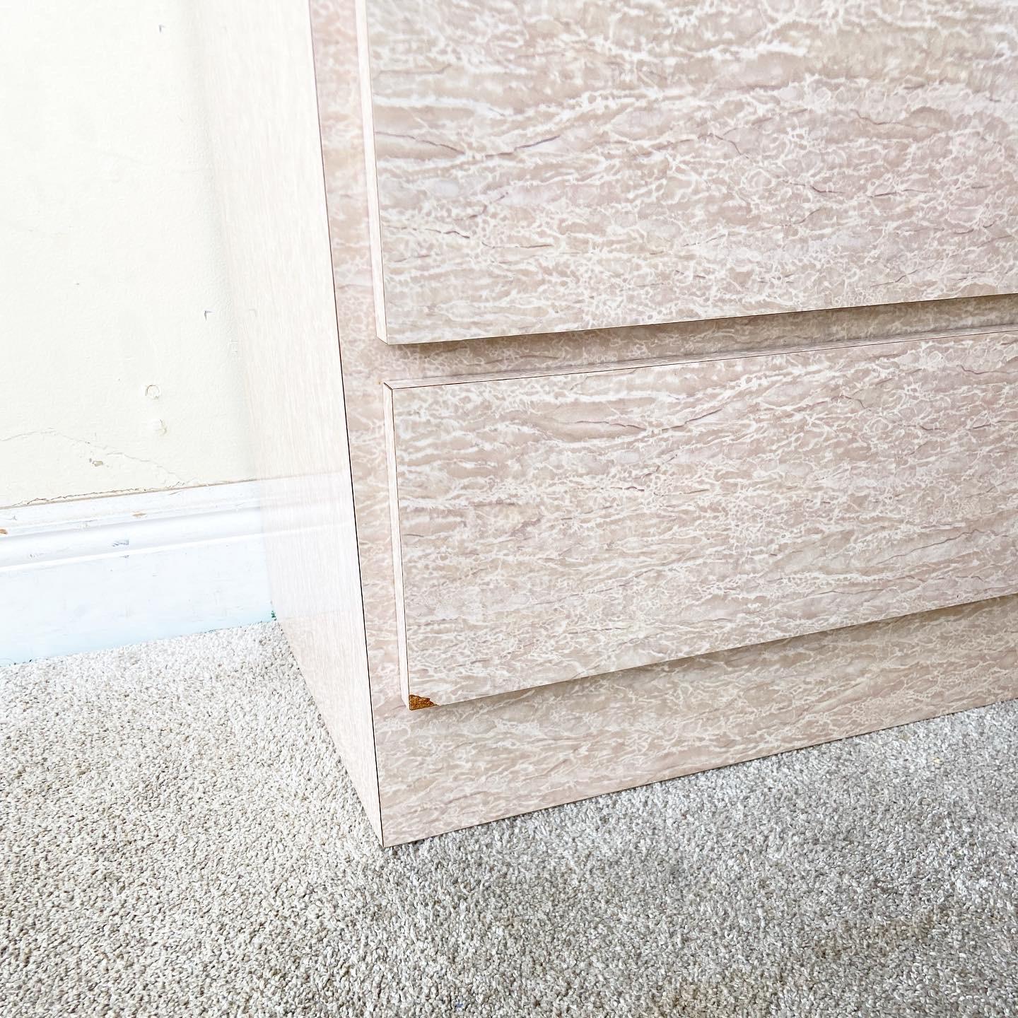 Late 20th Century Postmodern Faux Marble Waterfall Dresser with Mirror