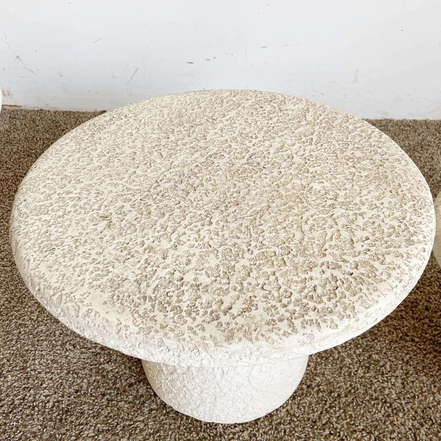 Post-Modern Postmodern Faux Stone Mushroom Nesting Side Table - Set of 3 For Sale