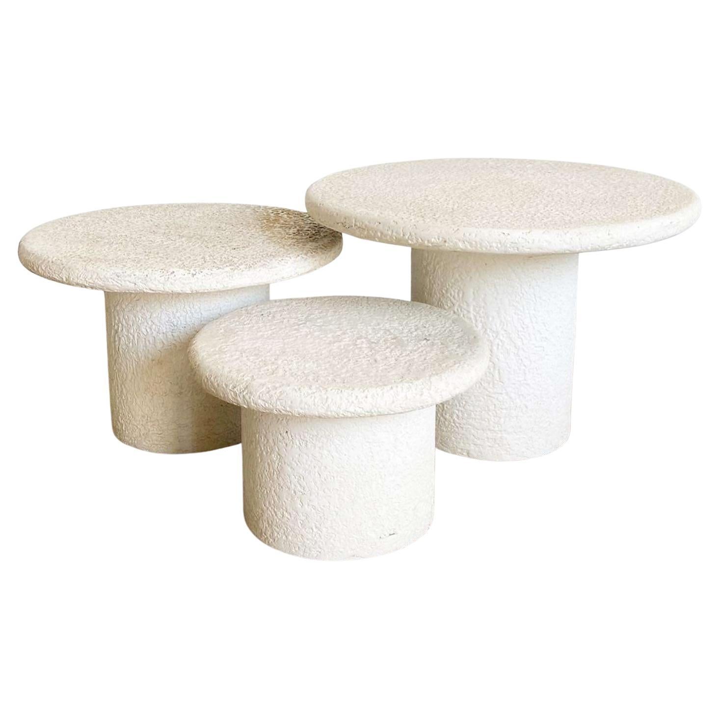 Postmodern Faux Stone Mushroom Nesting Side Table - Set of 3 For Sale