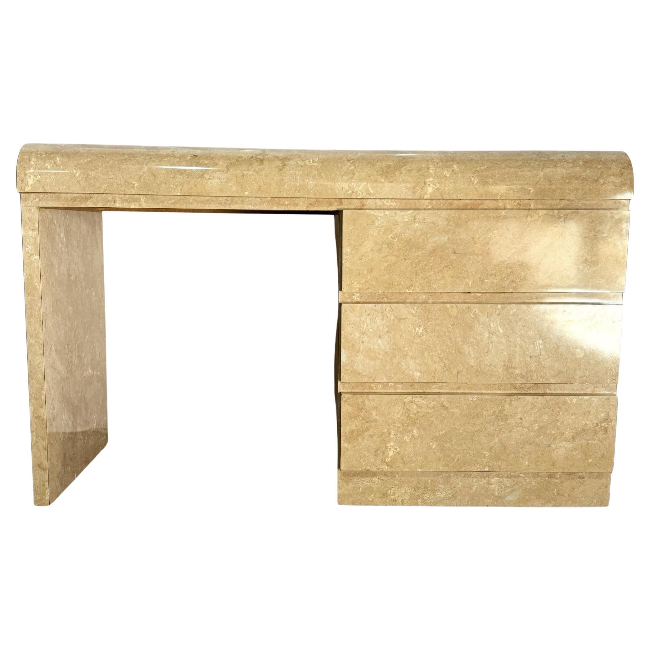 Postmodern Faux Tan/Beige Marble Laminate Waterfall Desk