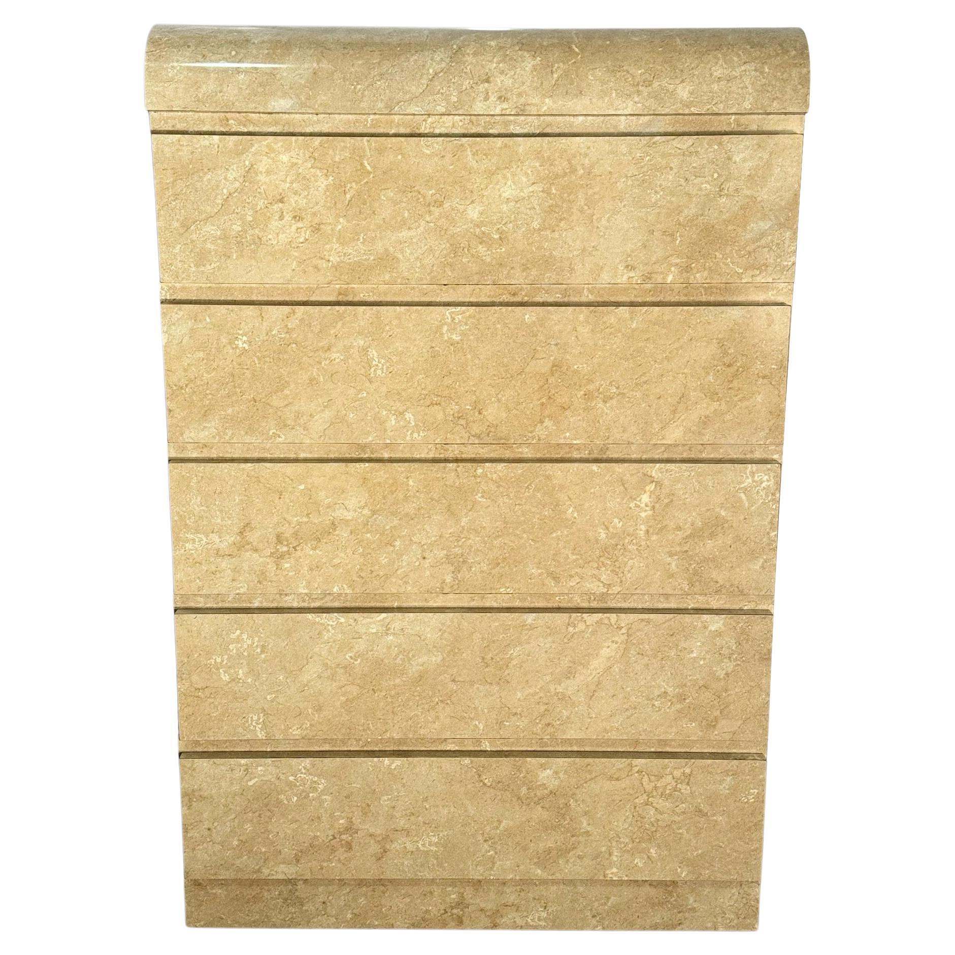 Postmodern Faux Tan/Beige Marble Laminate Waterfall Highboy Dresser