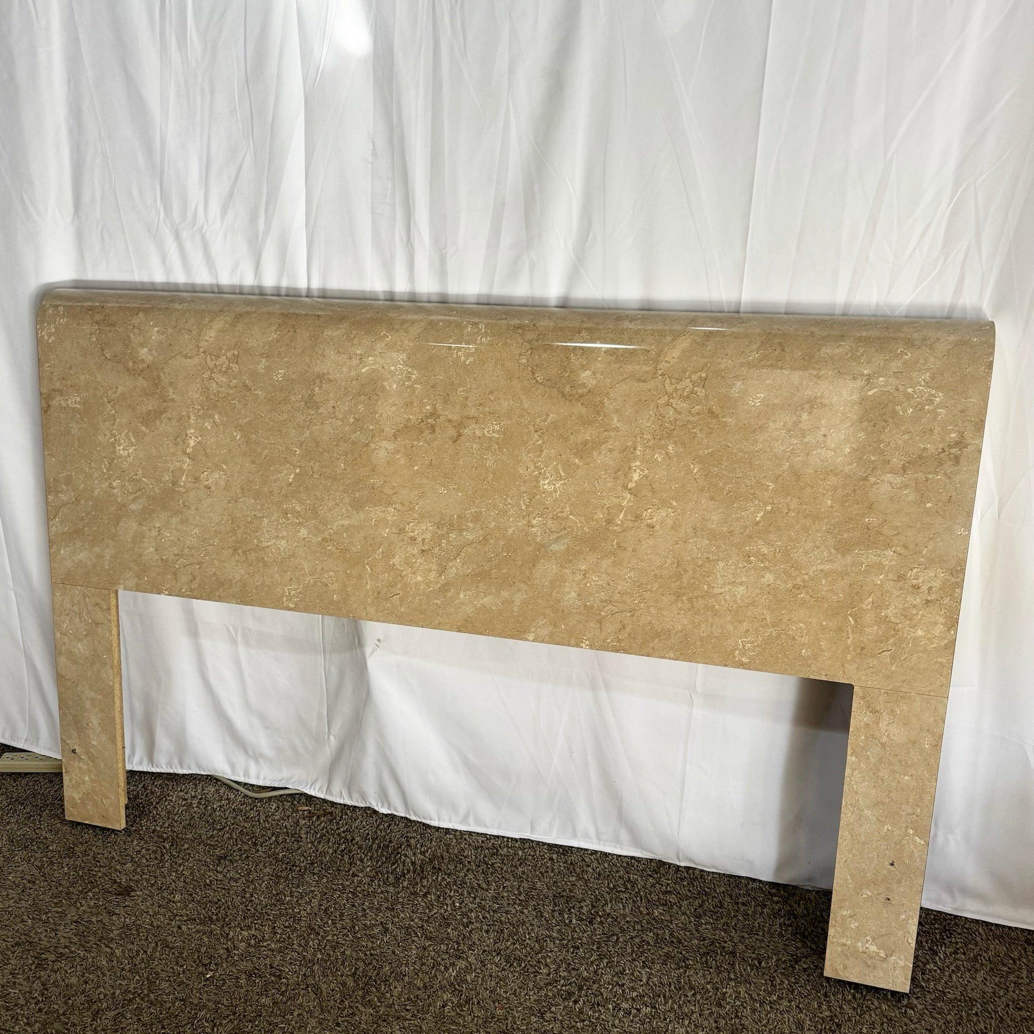 Postmodern Faux Marble Queen Headboard with sleek lines and a marble-like finish, perfect for adding modern elegance to contemporary bedrooms.
 
 We sell items as acquired, without restoring or repairing. Vintage pieces may have age-related wear.