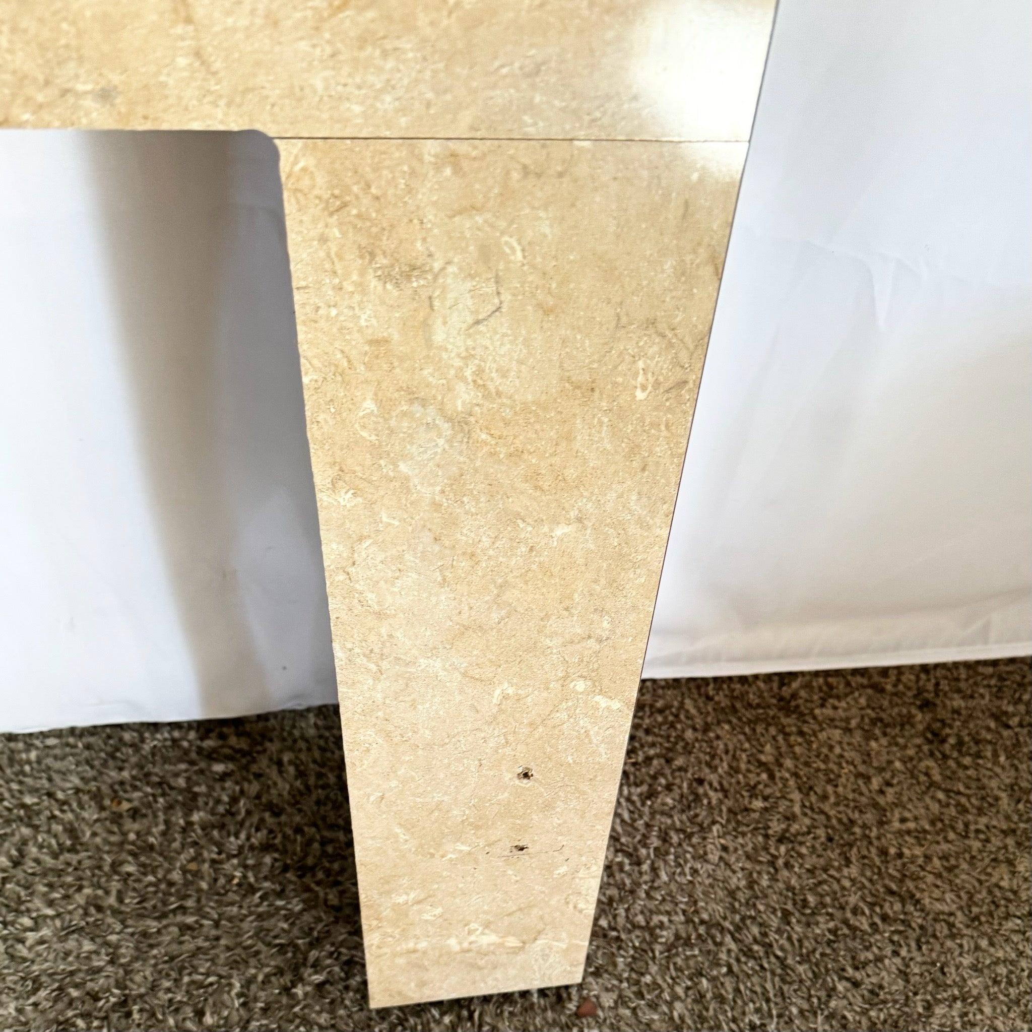 American Postmodern Faux Tan/Beige Marble Laminate Waterfall Queen Headboard For Sale