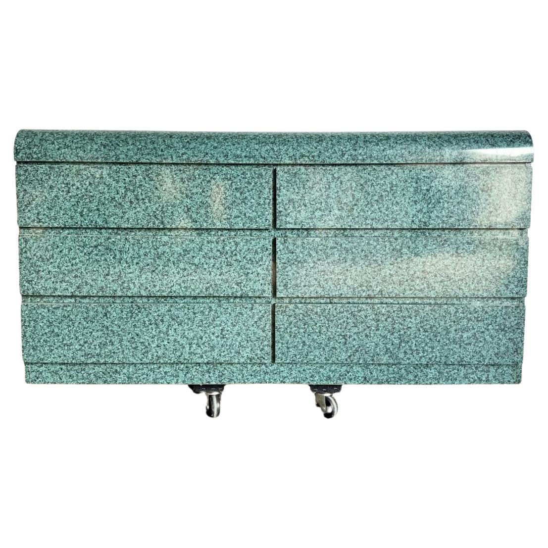 Postmodern Faux Teal Granite Waterfall Dresser