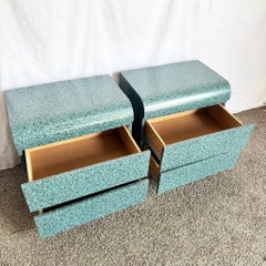 Postmodern Faux Teal Granite Waterfall Nighstands - A Pair