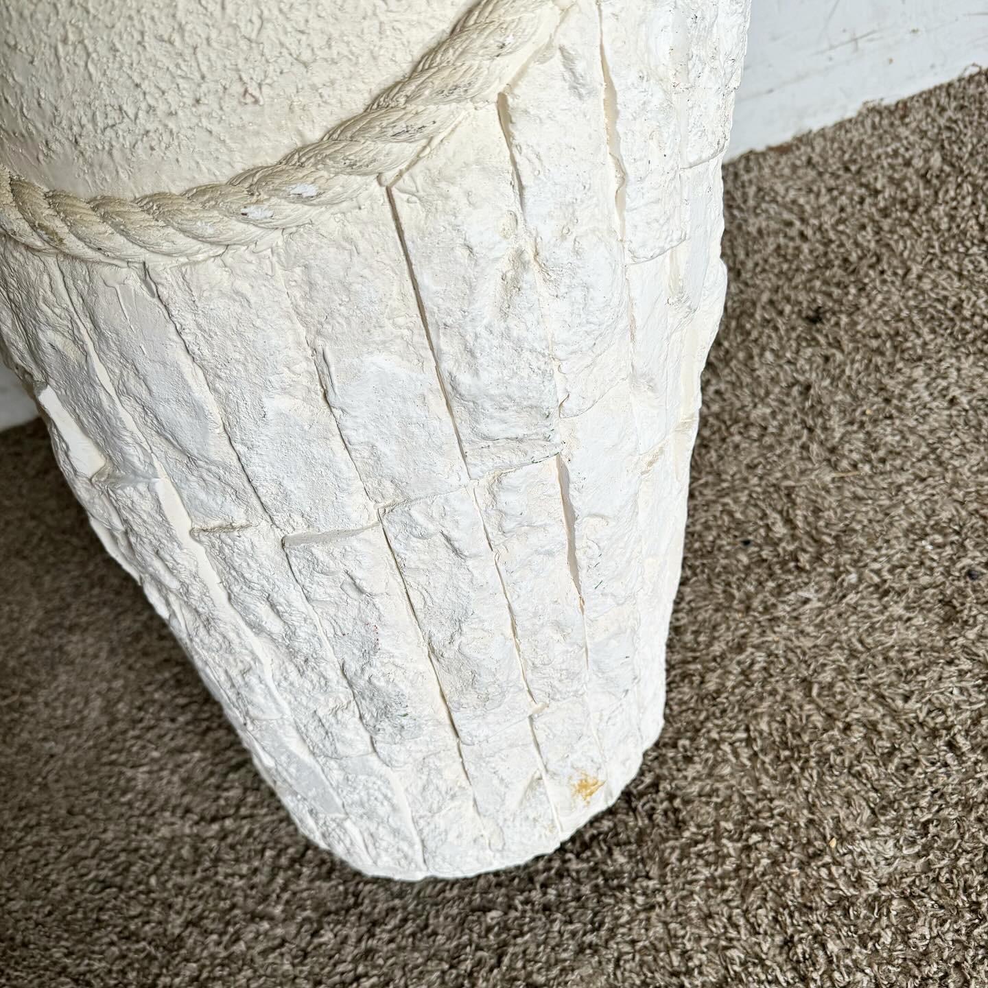 Postmodern Faux Tessellated Stone Plaster Floor Vase With Sculpted Rope In Good Condition For Sale In Delray Beach, FL