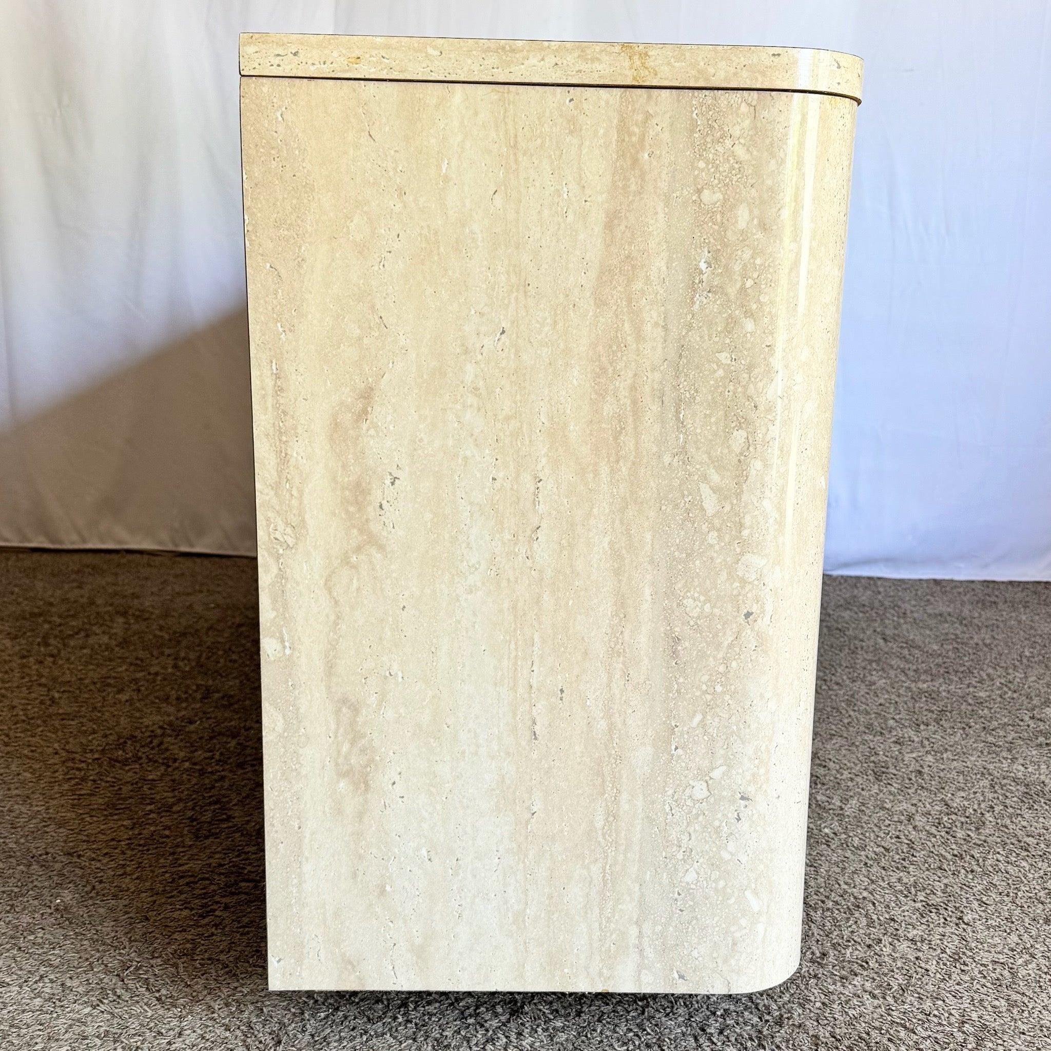 Postmodern Faux Travertine and Black Laminate Credenza For Sale 5