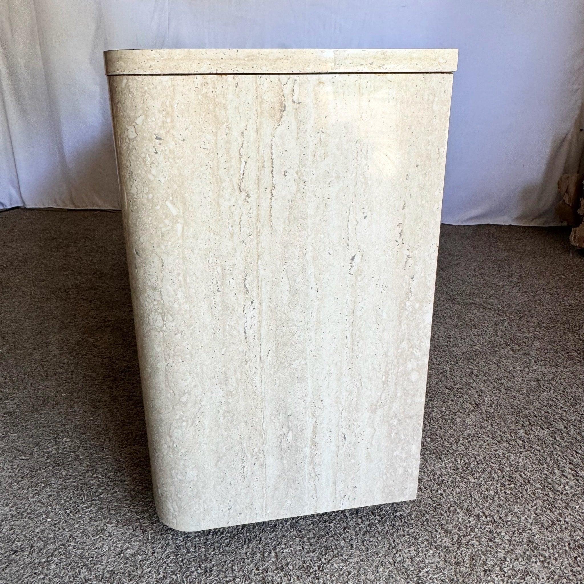 Postmodern Faux Travertine and Black Laminate Credenza For Sale 1