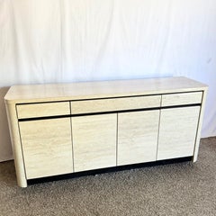 Postmodern Faux Travertine and Black Laminate Credenza
