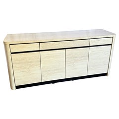 Postmodern Faux Travertine and Black Laminate Credenza