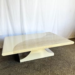 Postmodern Faux Travertine and Cream Laminate Sculpted Coffee Table