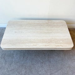Postmodern Faux Travertine Laminate and Gold Coffee Table