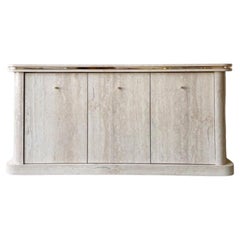 Vintage Postmodern Faux Travertine Laminate Credenza with Gold Trim