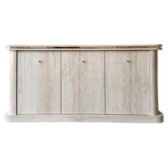 Crédence postmoderne en faux stratifié de travertin avec bordure dorée