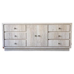 Postmodern Faux Travertine Laminate Lowboy Dresser, 9 Drawers