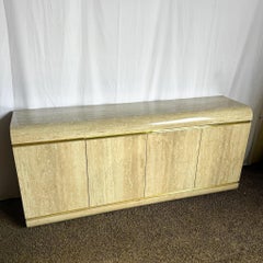 Postmodern Faux Travertine Laminate Waterfall Credenza With Gold Accent