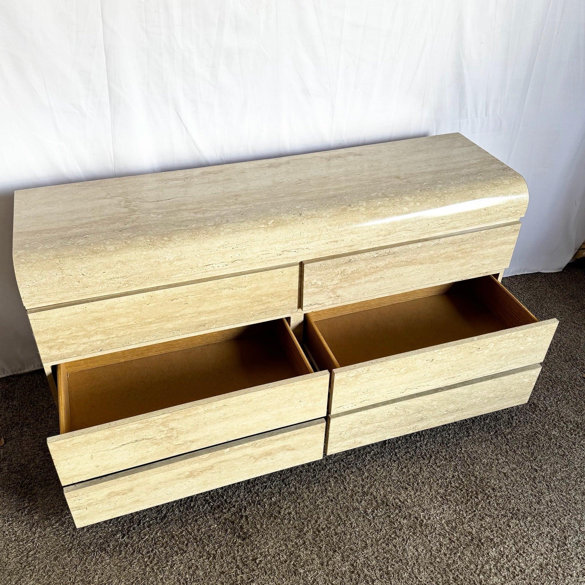 Wood Postmodern Faux Travertine Laminate Waterfall Dresser For Sale