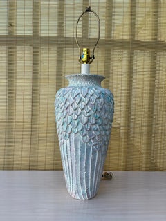 Postmodern Feathered Pattern Plaster Table Lamp. Circa 1980s