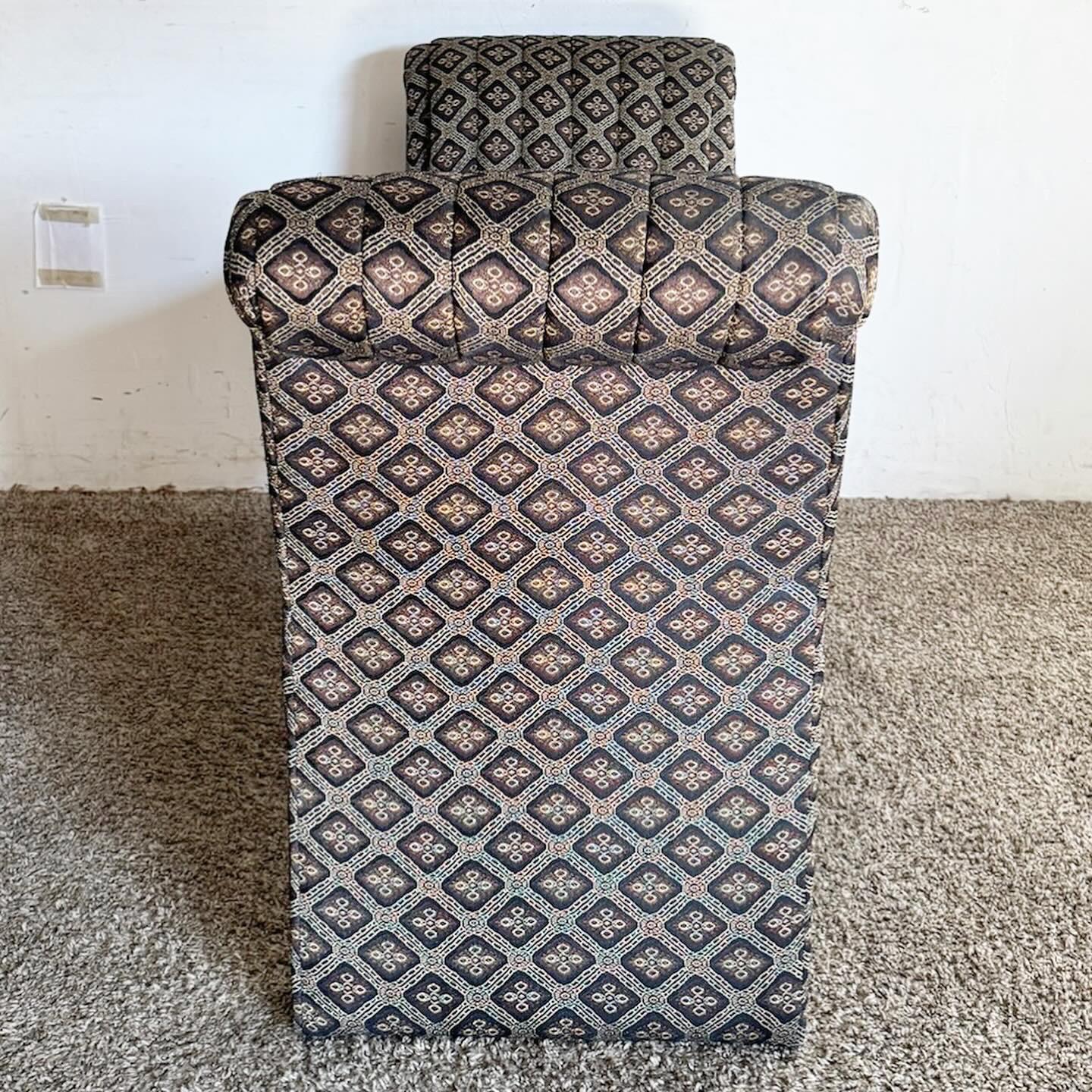 20th Century Postmodern Flared Black Patterned Fabric Bench For Sale