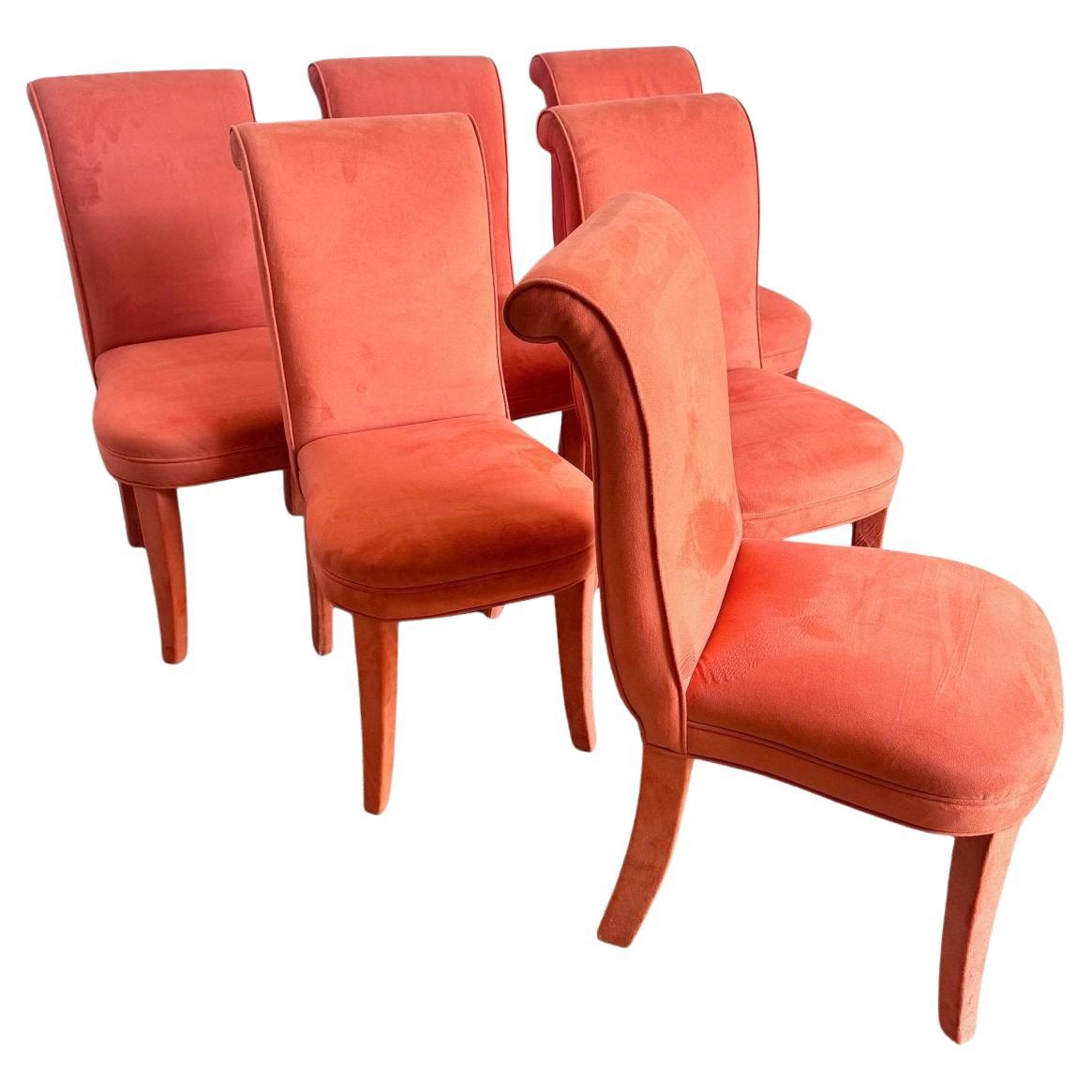 Postmodern Flared Red Fabric Dining Chairs - Set of 6 For Sale