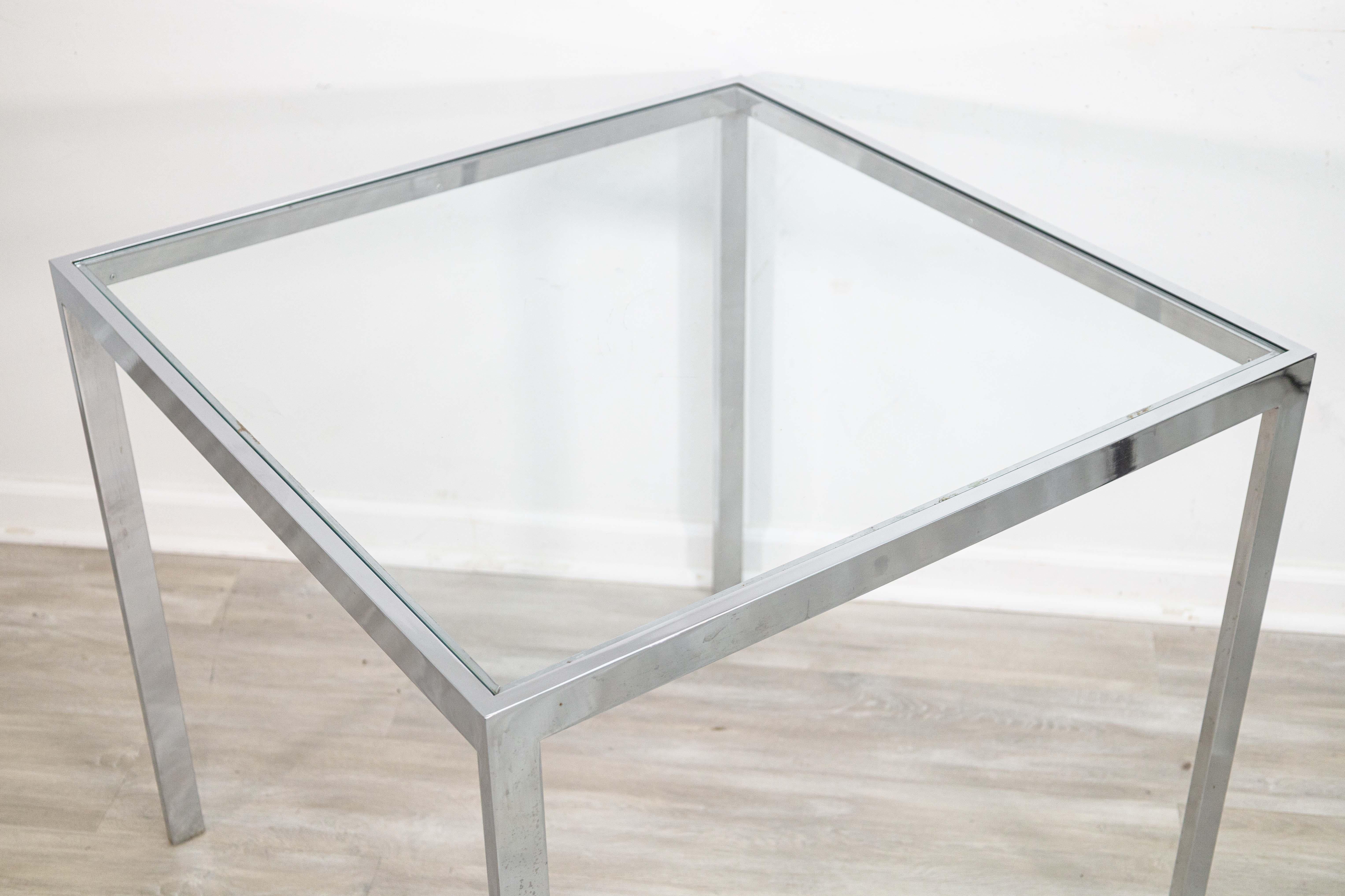 Post-Modern Postmodern Flat Bar Chrome and Glass Square Dinette Game Table