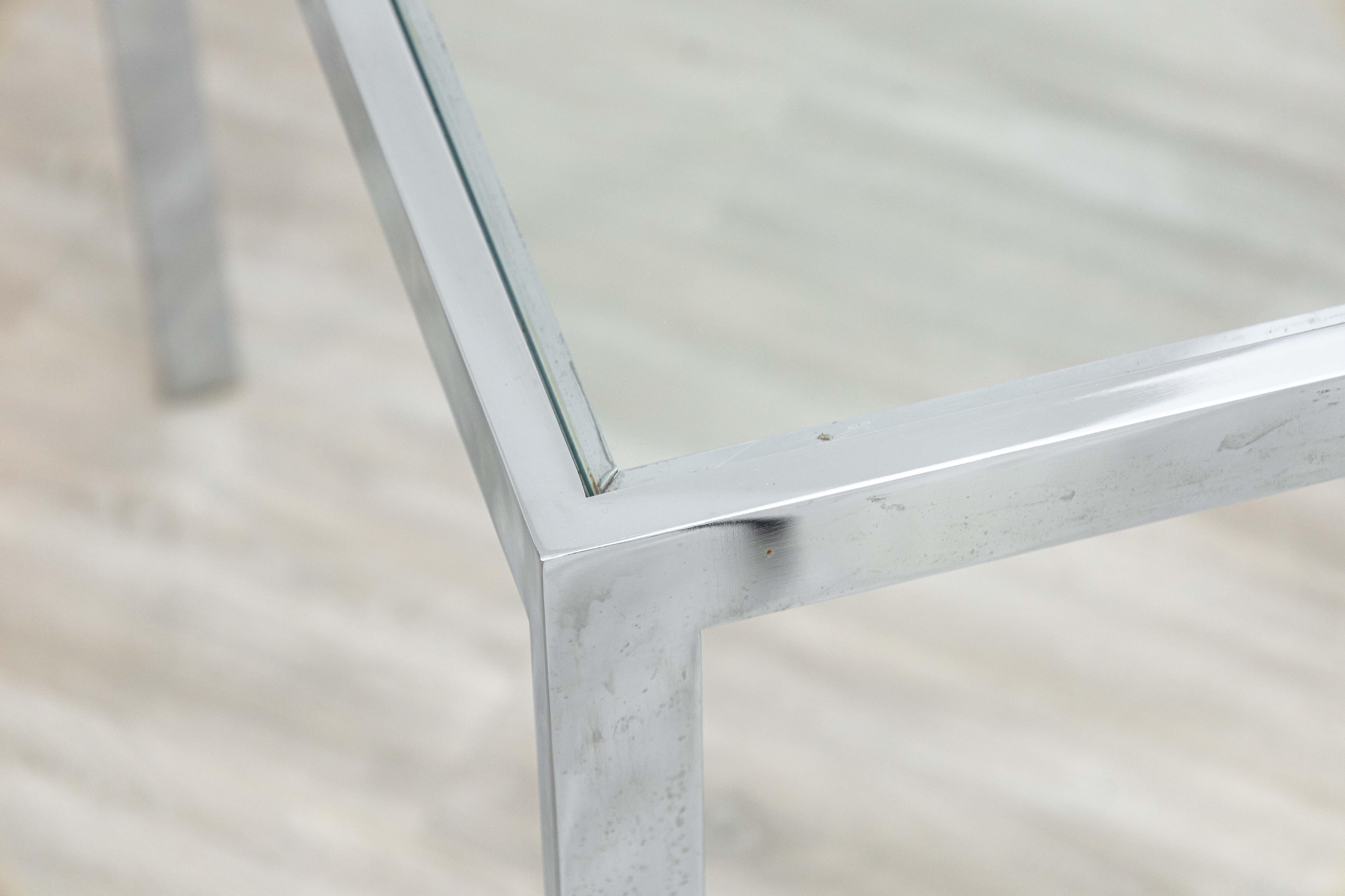 Unknown Postmodern Flat Bar Chrome and Glass Square Dinette Game Table