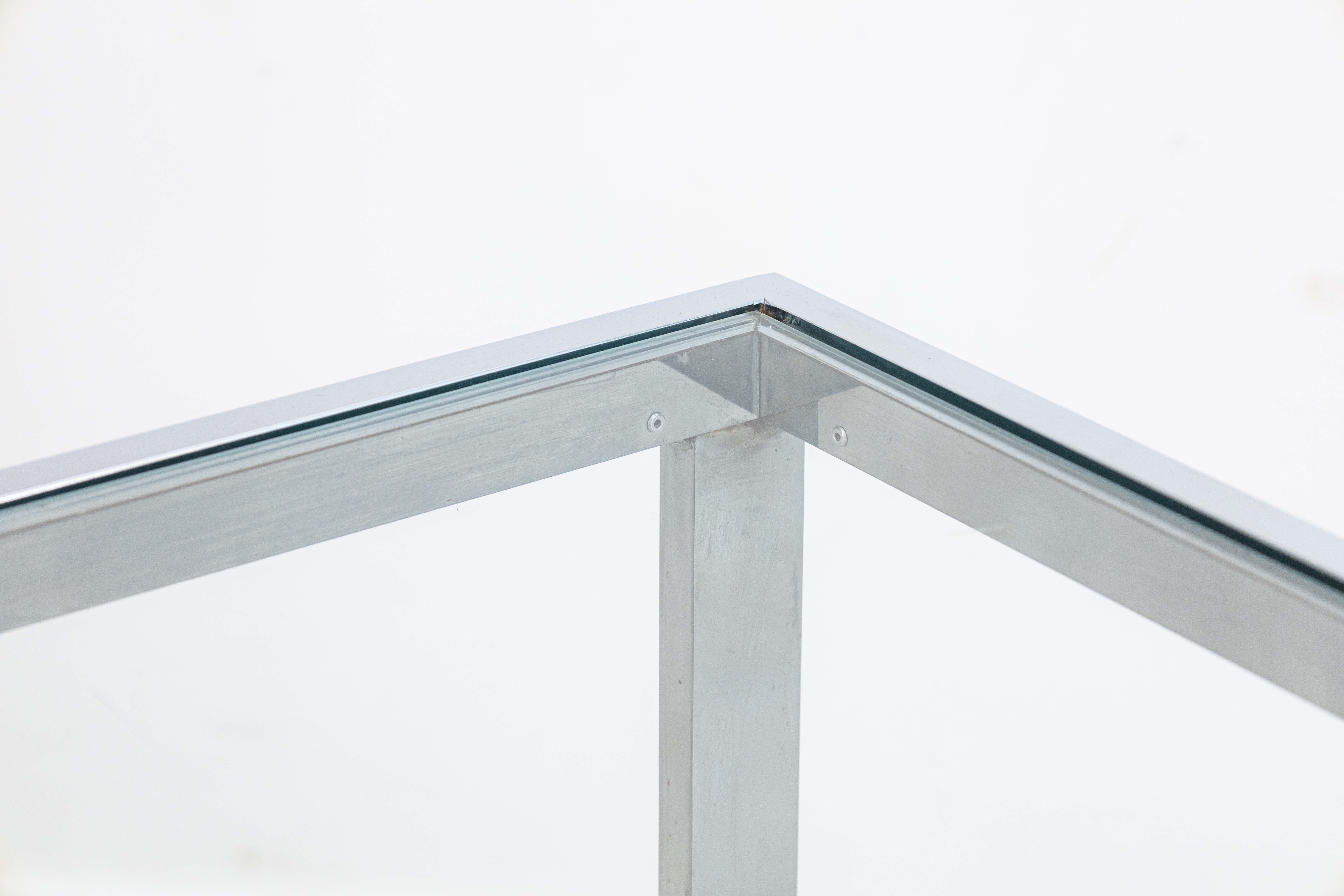 Postmodern Flat Bar Chrome and Glass Square Dinette Game Table In Good Condition In Keego Harbor, MI