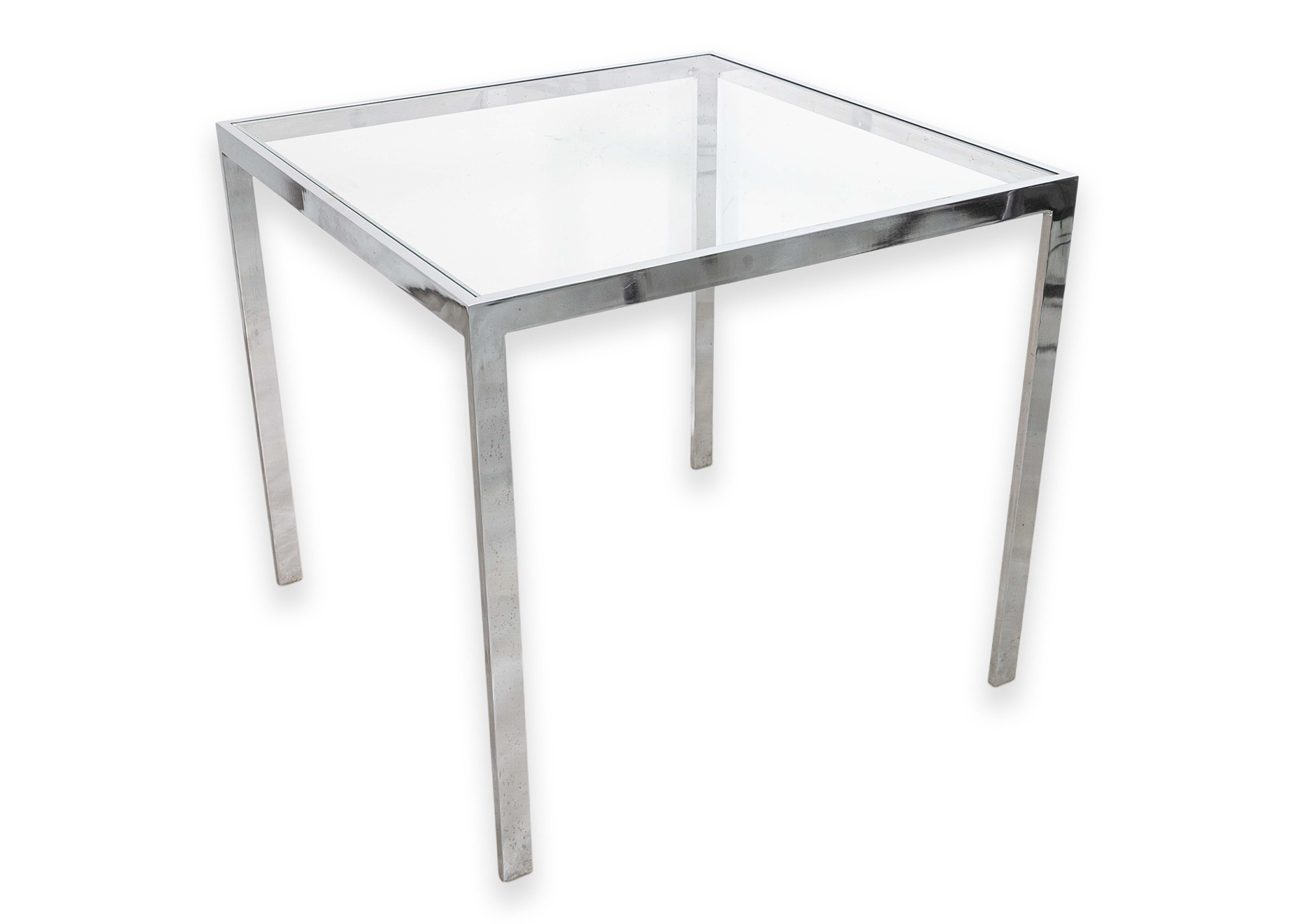 Postmodern Flat Bar Chrome and Glass Square Dinette Game Table 1