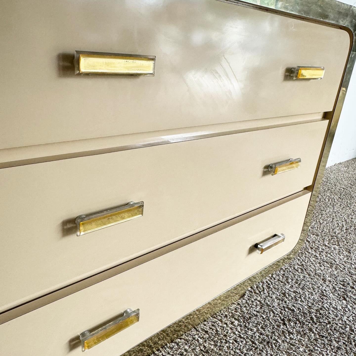 Postmodern Flesh Lacquer Laminate Armoire Chest Set With Gold Accents For Sale 3