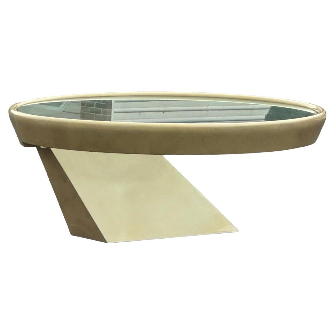 Postmodern Floating Foax Goatskin 
Glass Cocktail Table For Sale