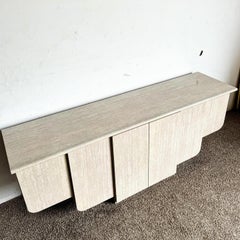 Postmodern Floating Scalloped Faux Travertine Laminate Credenza