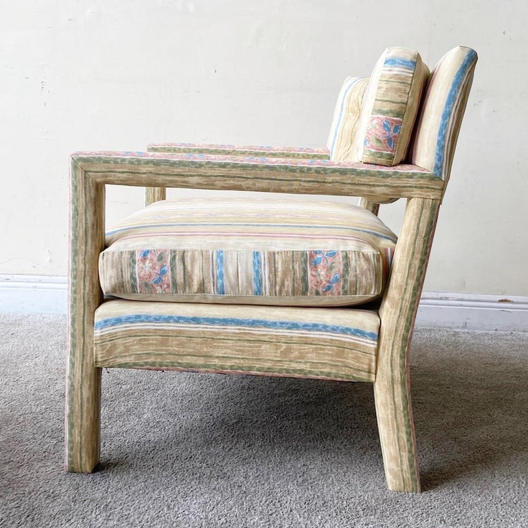 Postmodern Floral Fabric Armchair With Ottoman For Sale at 1stDibs