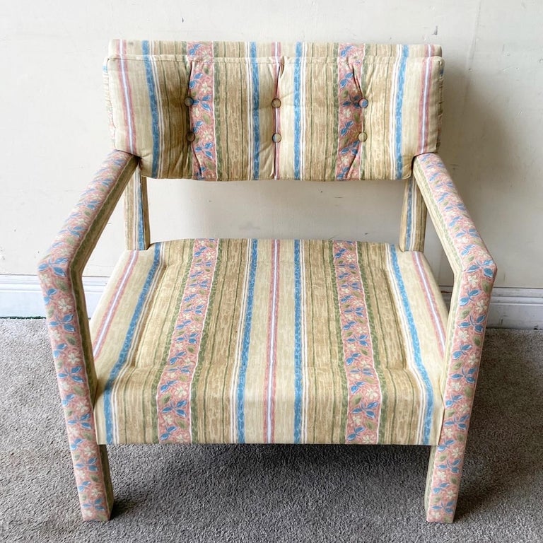 Postmodern Floral Fabric Armchair With Ottoman For Sale at 1stDibs
