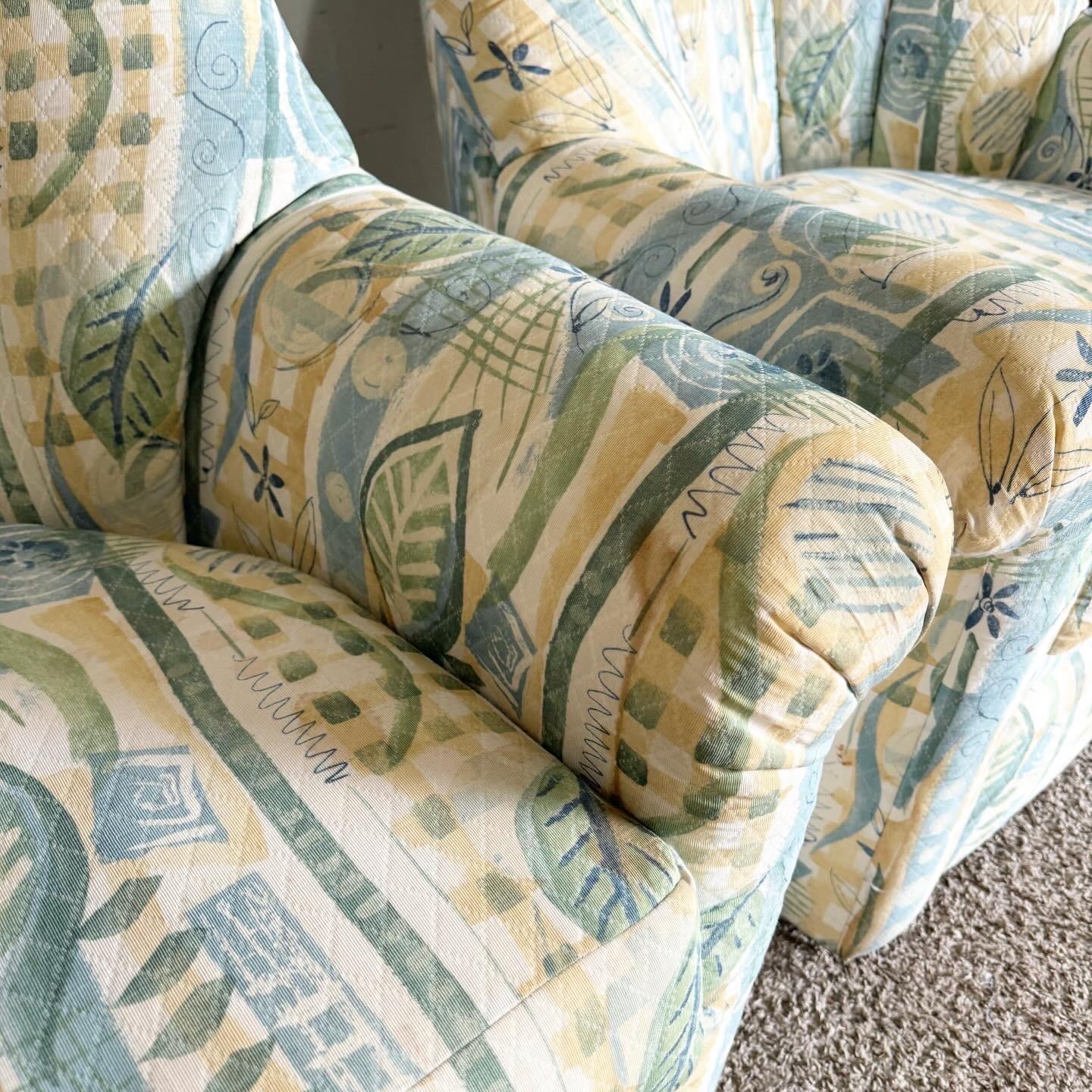Postmodern Floral Patterned Fabric Swivel Chairs - a Pair For Sale 3