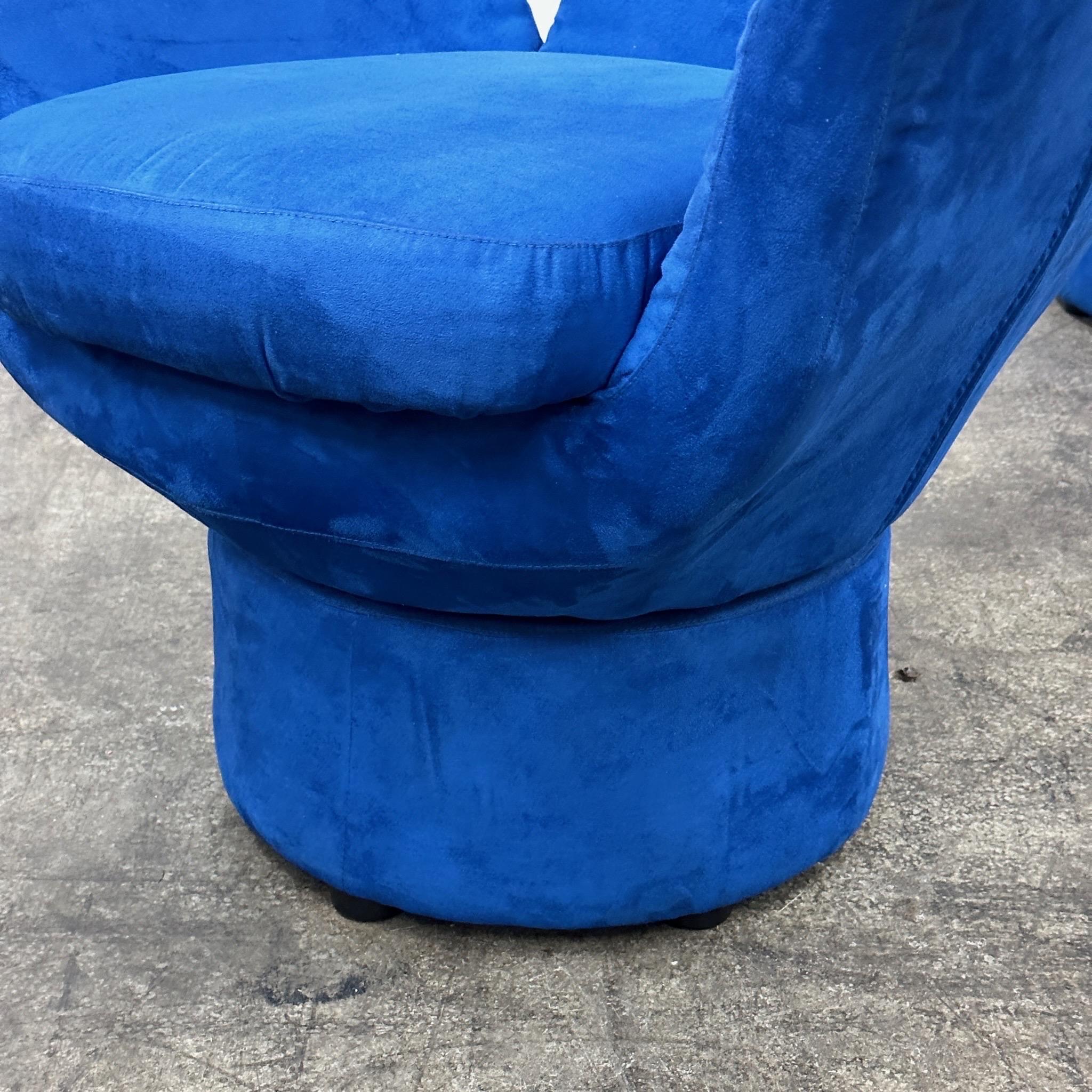 c. 1980s. Price is for the set. Contact us if you’d like to purchase a single item. Upholstered in blue microsuede.