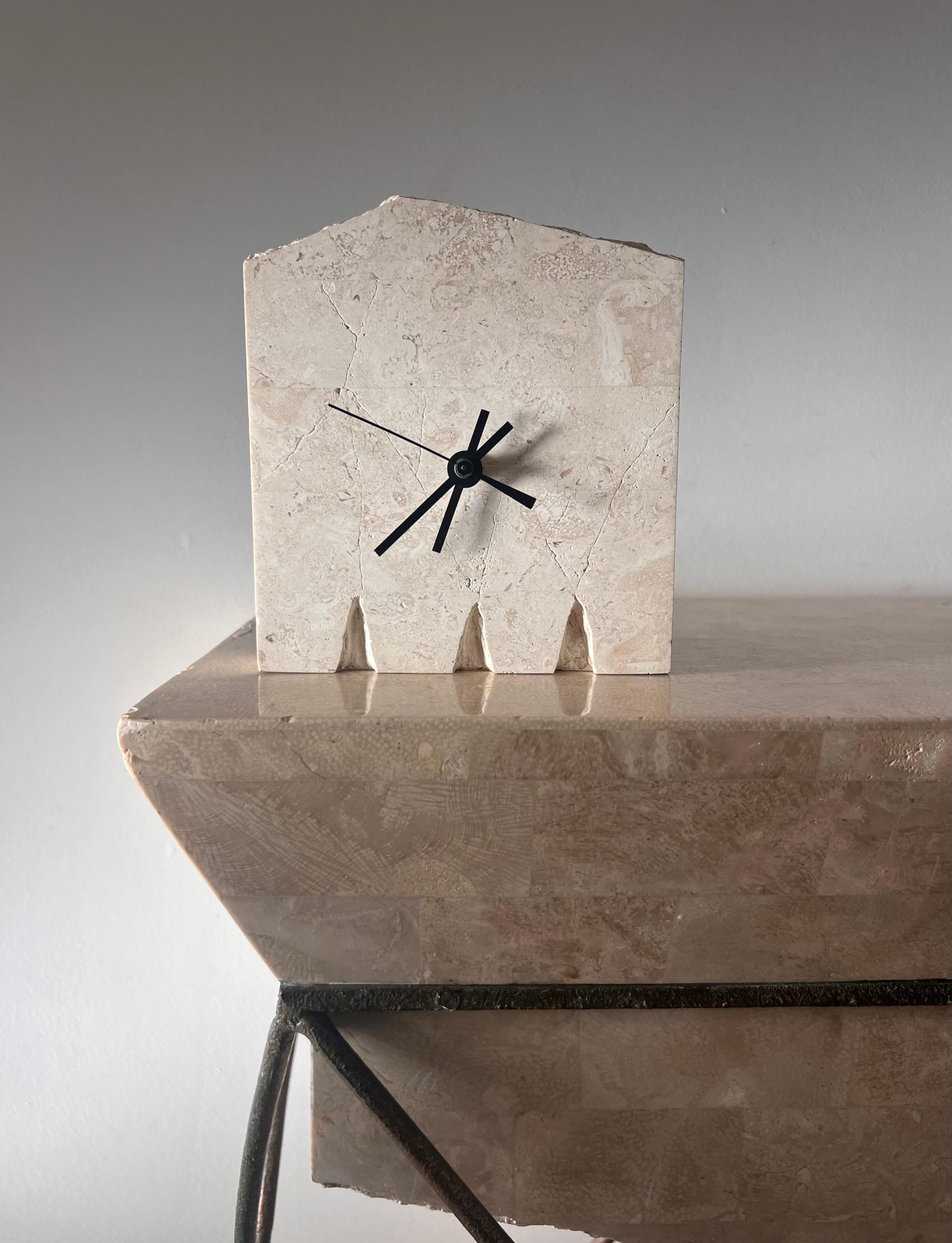 Postmodern Fossil stone “ruins” clock by Renoir Designs, late 20th century For Sale 3