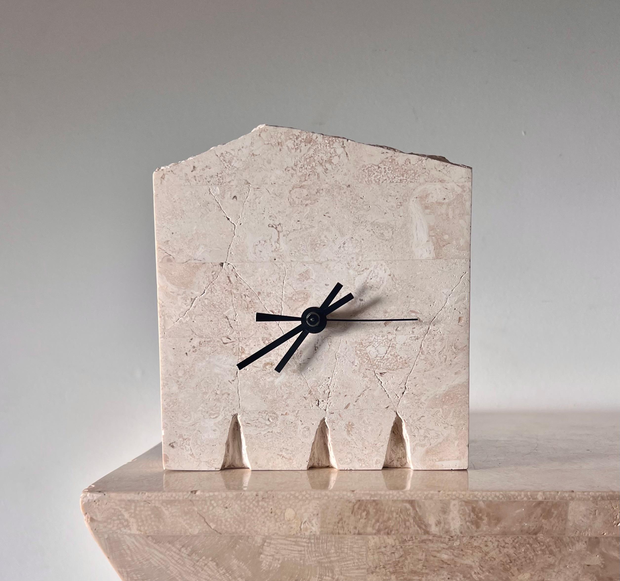 Postmodern Fossil stone “ruins” clock by Renoir Designs, late 20th century For Sale 4