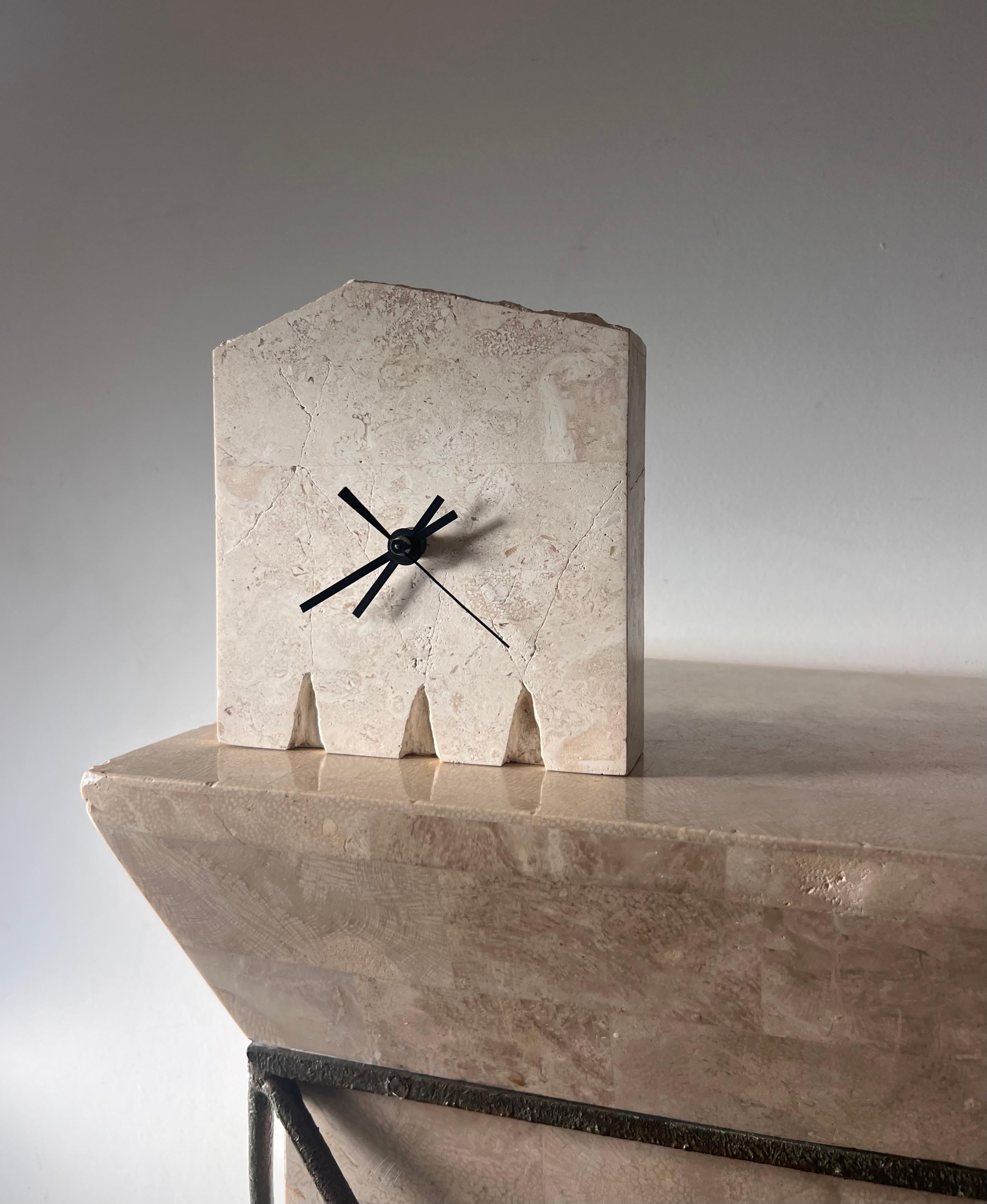 Postmodern Fossil stone “ruins” clock by Renoir Designs, late 20th century For Sale 5