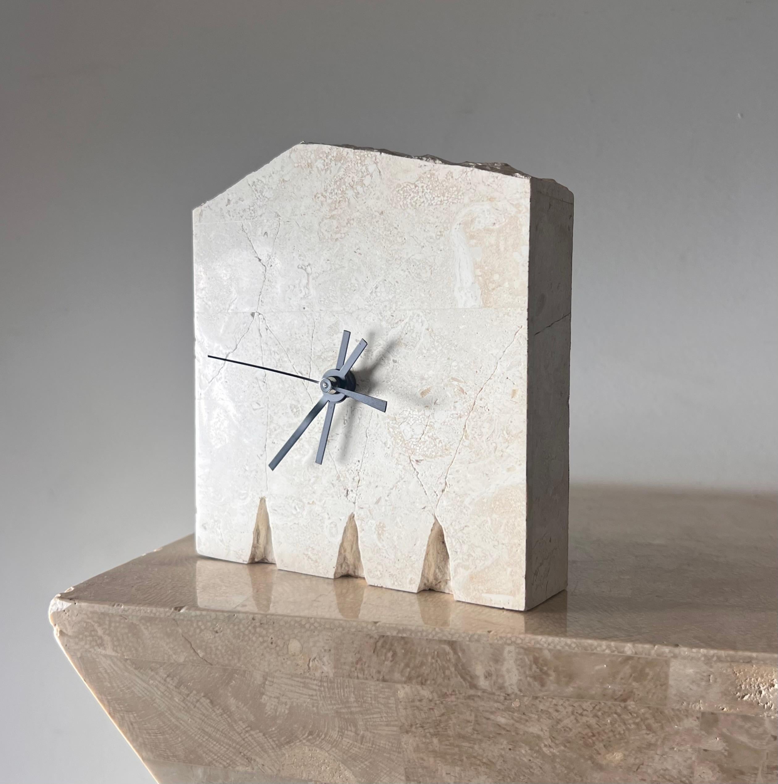 Postmodern Fossil stone “ruins” clock by Renoir Designs, late 20th century For Sale 7