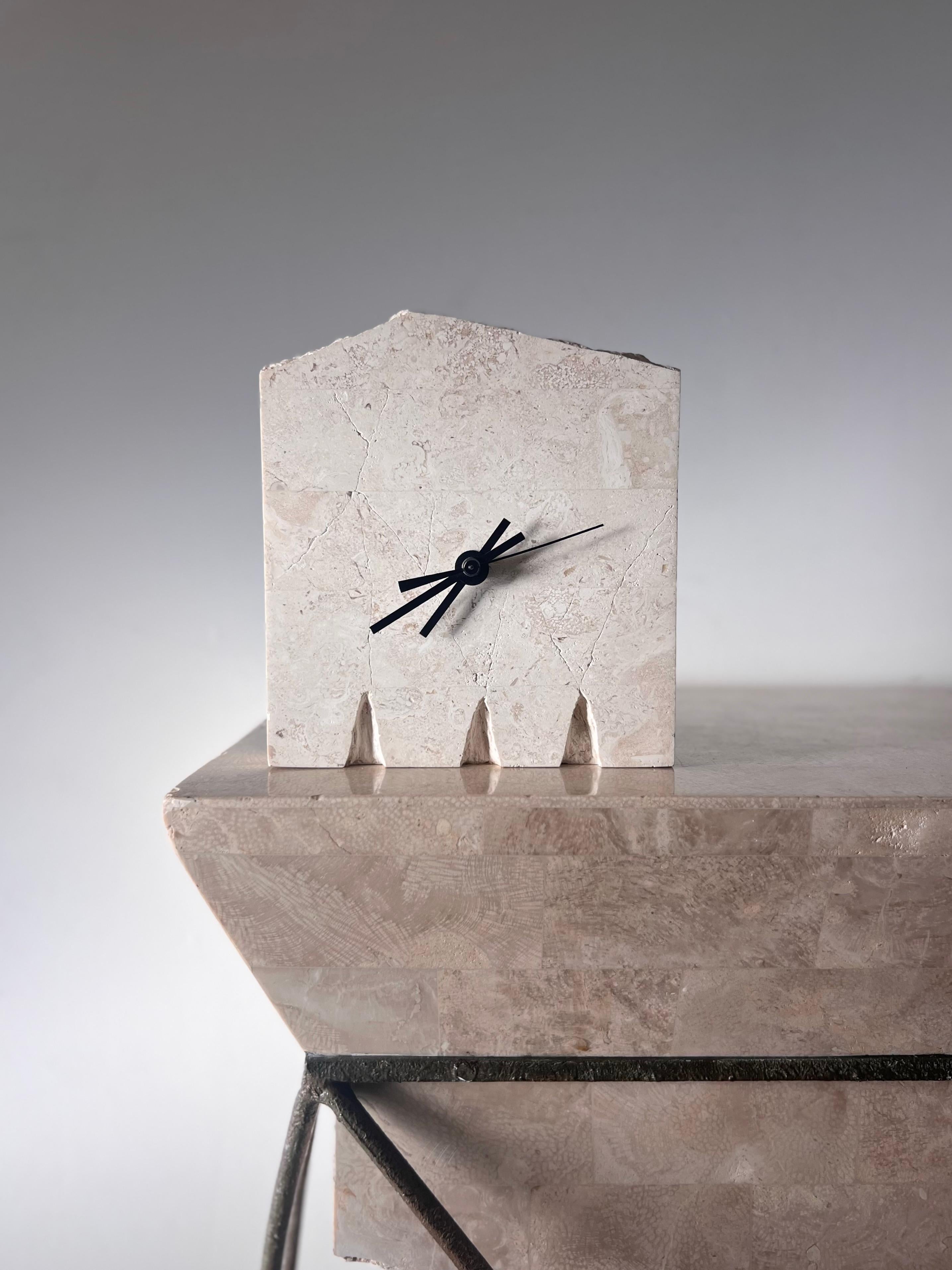 Postmodern Fossil stone “ruins” clock by Renoir Designs, late 20th century For Sale 8