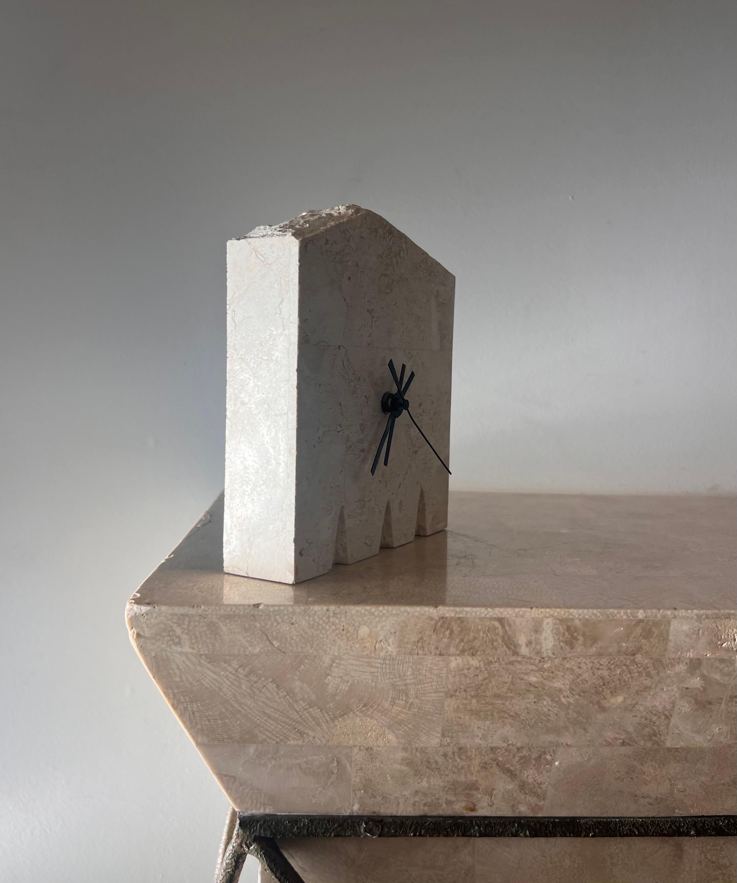 Soapstone Postmodern Fossil stone “ruins” clock by Renoir Designs, late 20th century For Sale