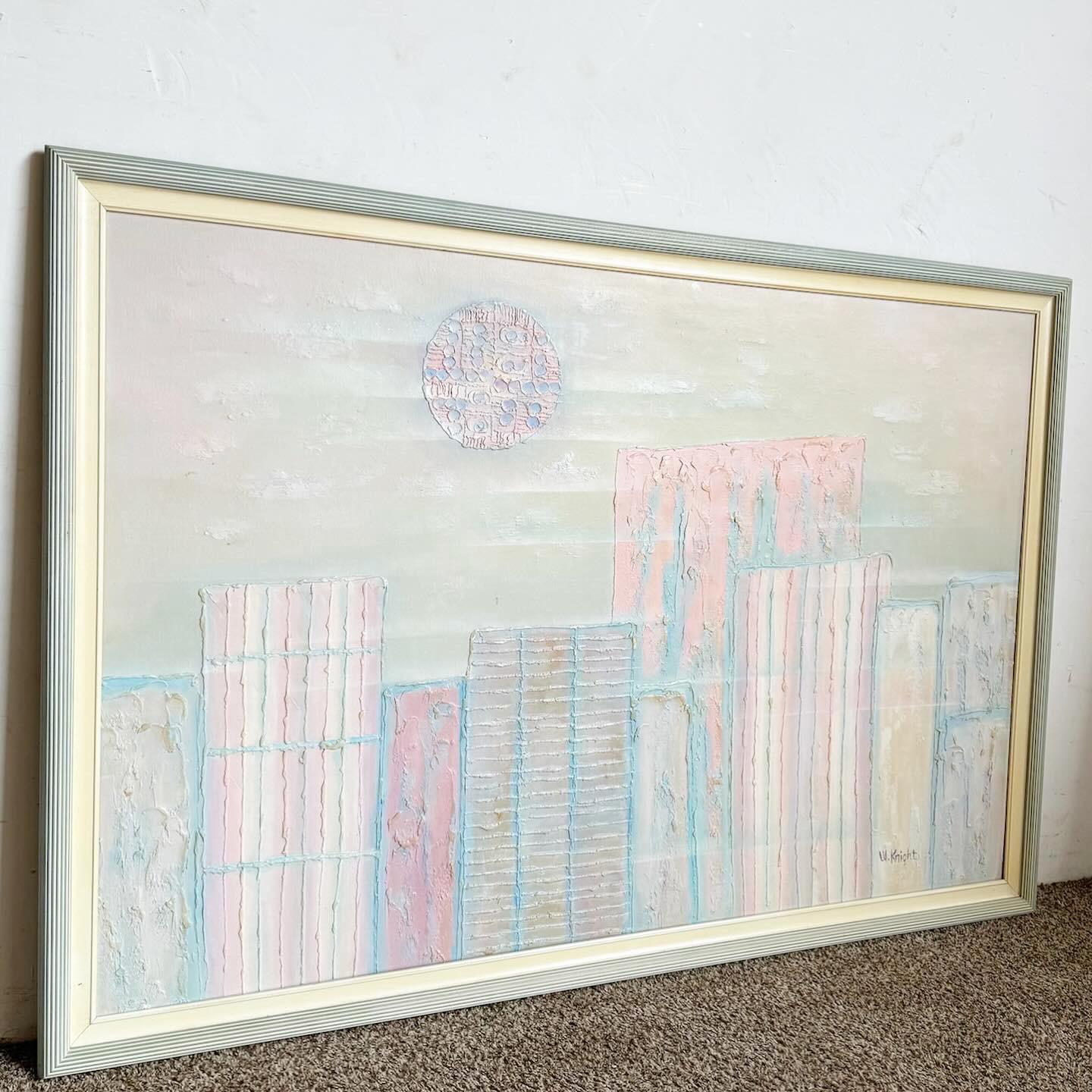 American Postmodern Framed Abstract Painting of City Scape For Sale