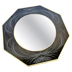 Postmodern Framed and Etched Octagonal Wall Mirror by Richard Sandoval Postmodern Framed and Etched Octagonal Wall Mirror by Richard Sandoval