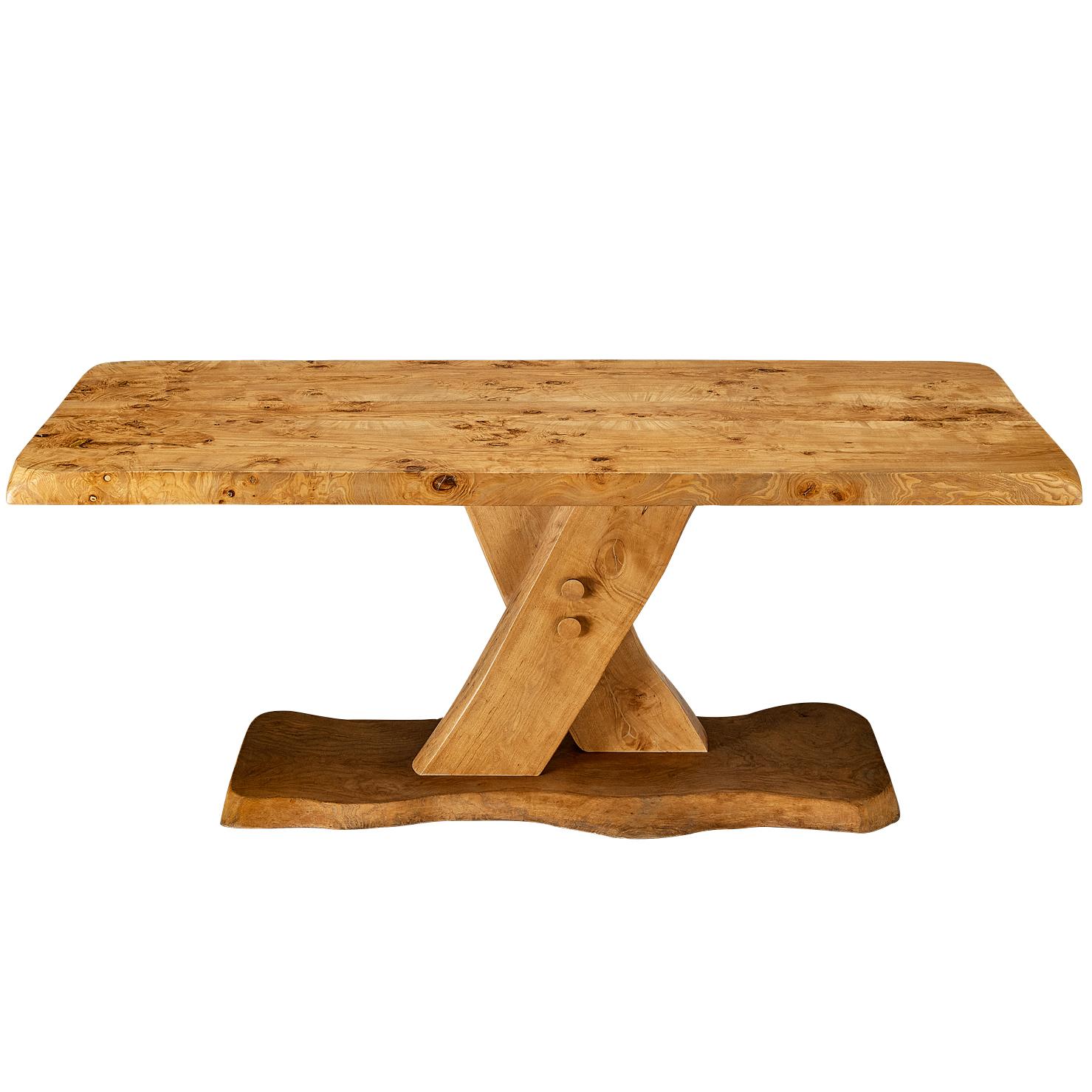 Postmodern French Dining Table in Solid Elm For Sale