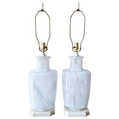 Postmodern Frosted Murano Style Glass Table Lamps - a Pair