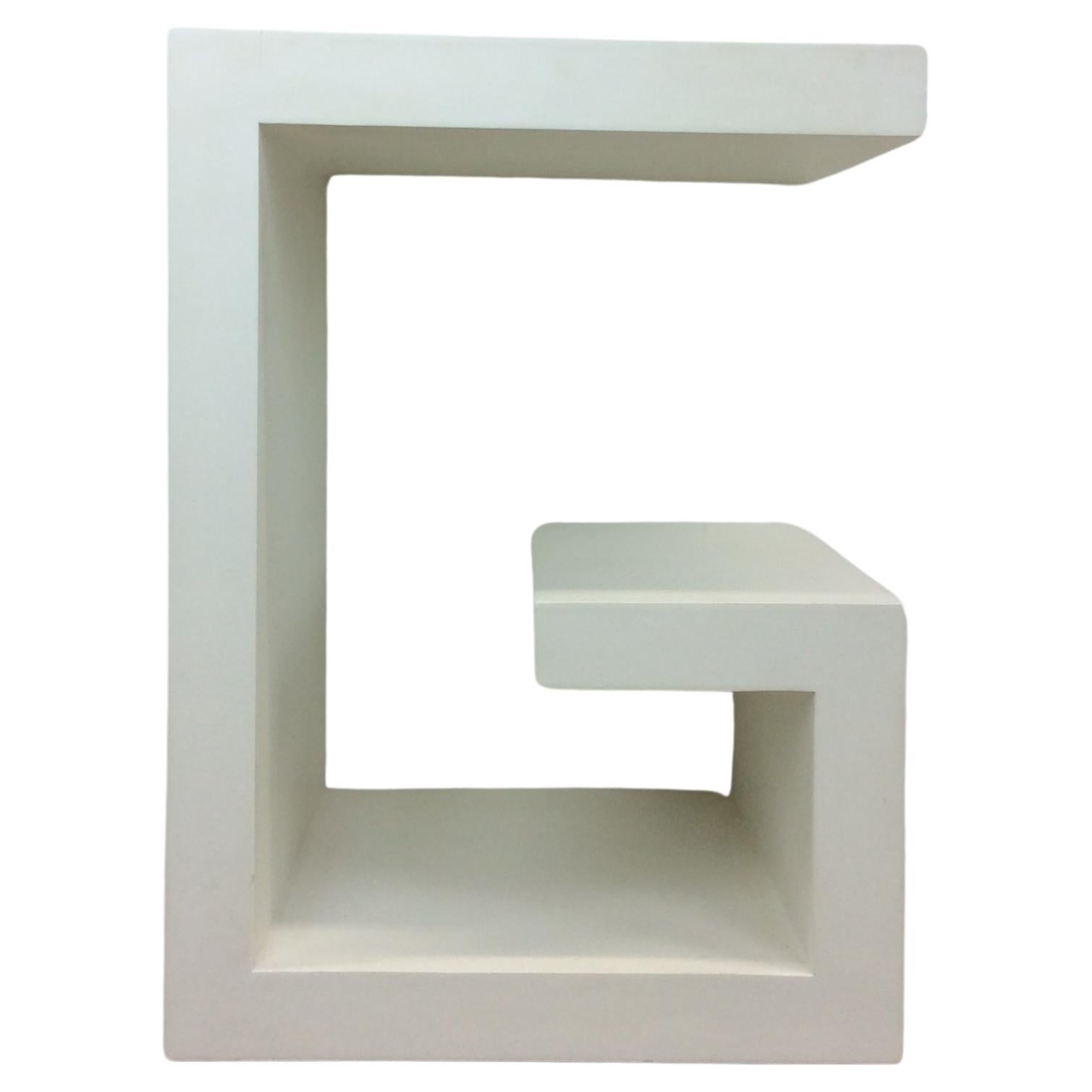 Postmodern G Shaped Decorative Pedestal End Table in White Lacquer For Sale