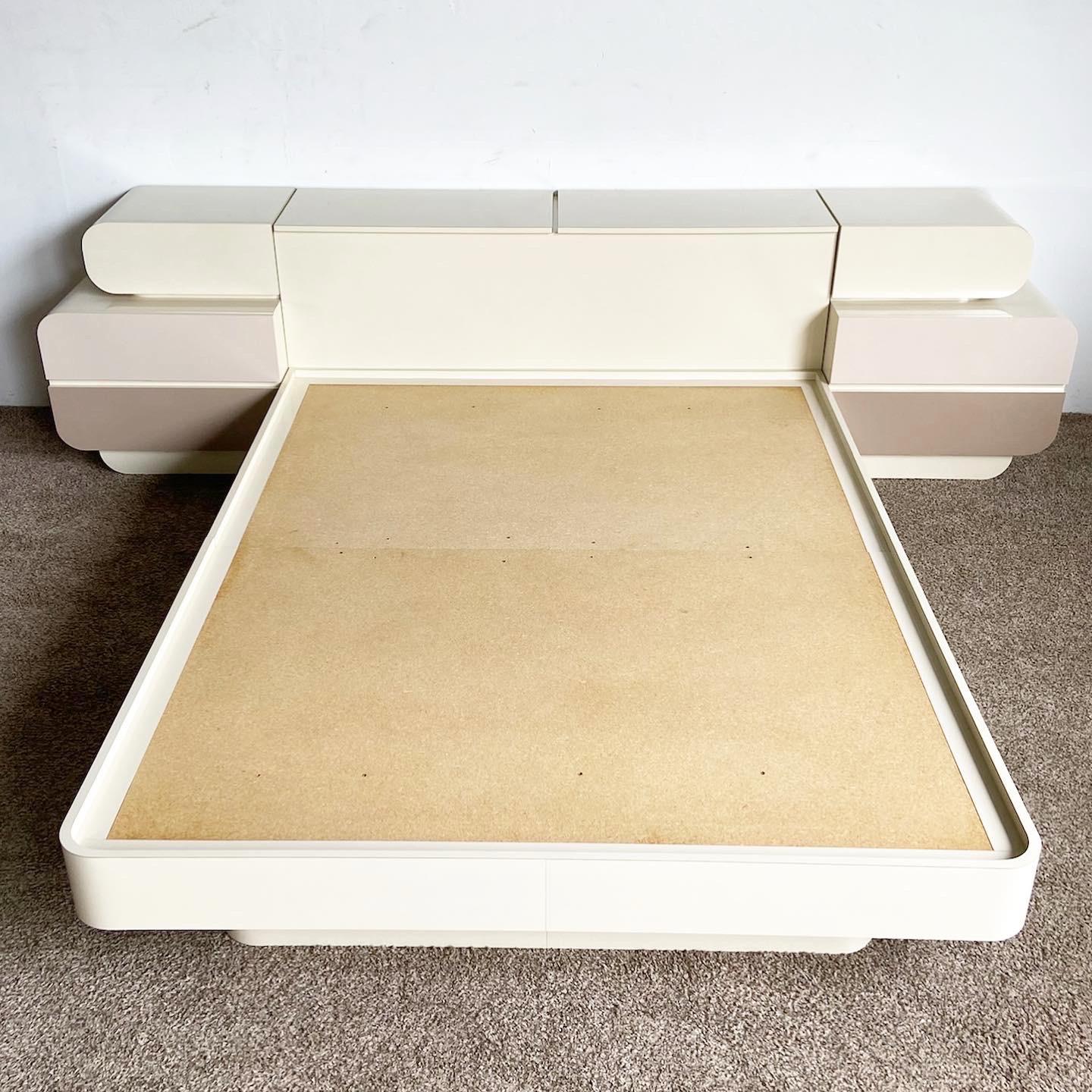 Post-Modern Postmodern Galactic Double Waterfall Three Tone Queen Platform Bed Set