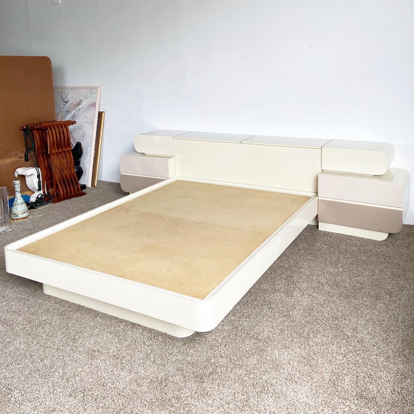 American Postmodern Galactic Double Waterfall Three Tone Queen Platform Bed Set